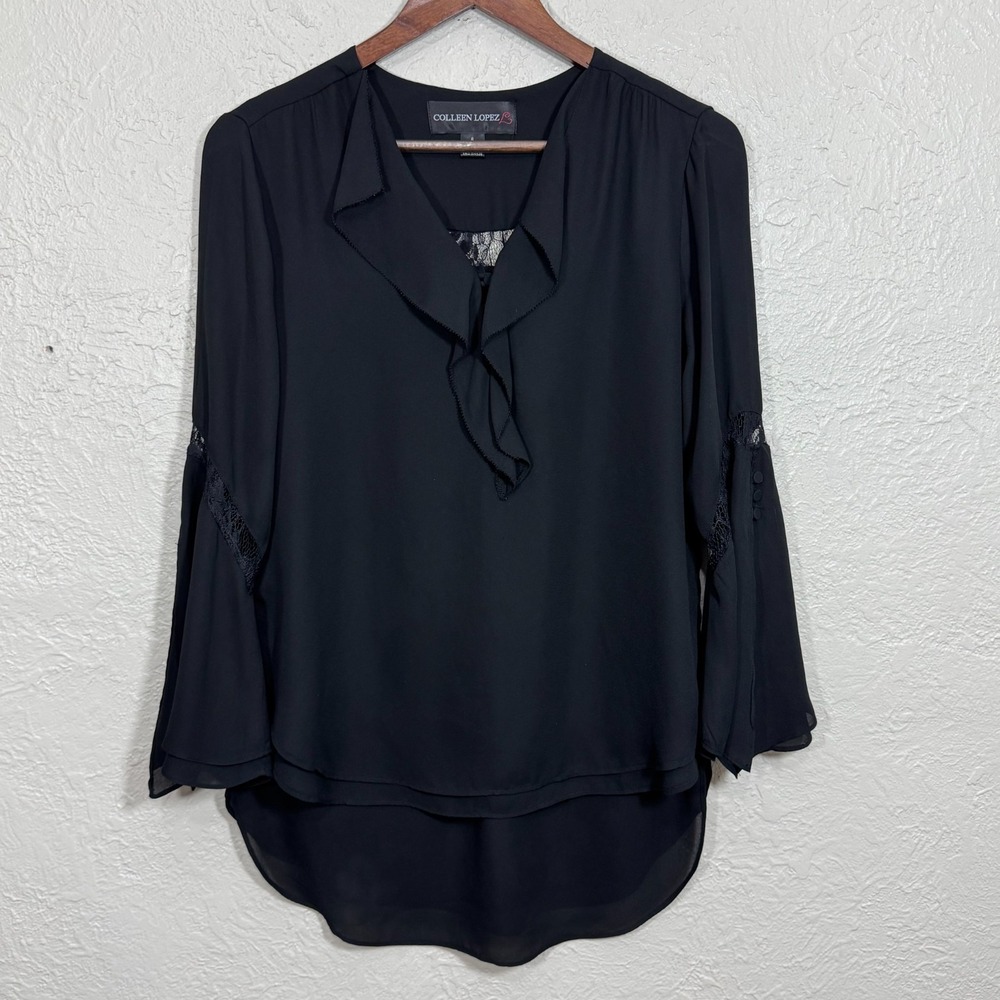Colleen Lopez Blouse Top 6  Lace‎ Flared Bell Sleeve Whimsigoth Witchy Fairy 90s